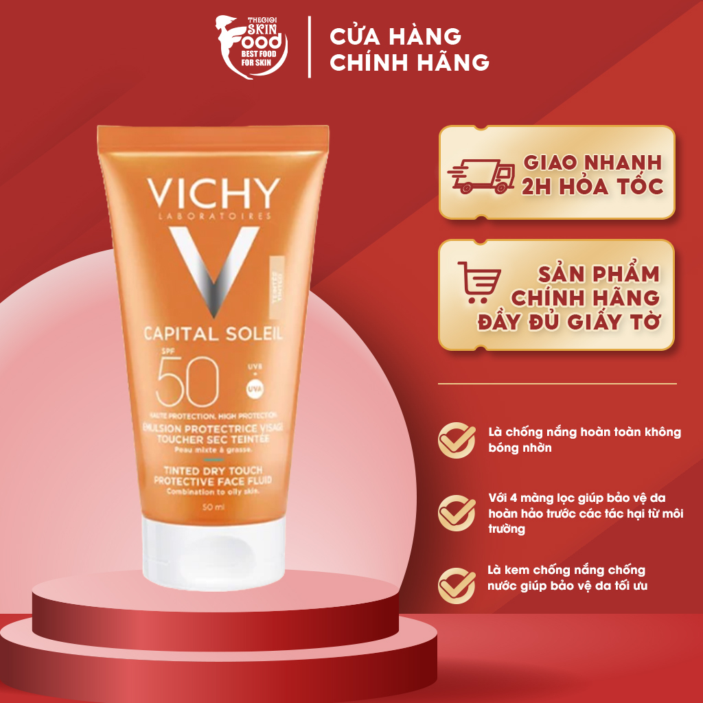 Kem Chống Nắng Cho Da Dầu, Không Nhờn Rít Vichy Capital Soleil Mattifying Face Fluid Dry Touch SPF50+ 50ml