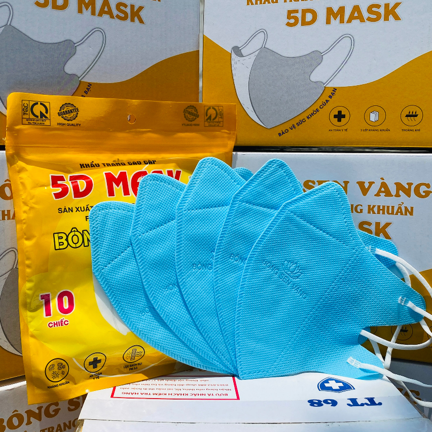 Túi 10c Khẩu trang 5D Bông Sen Vàng
