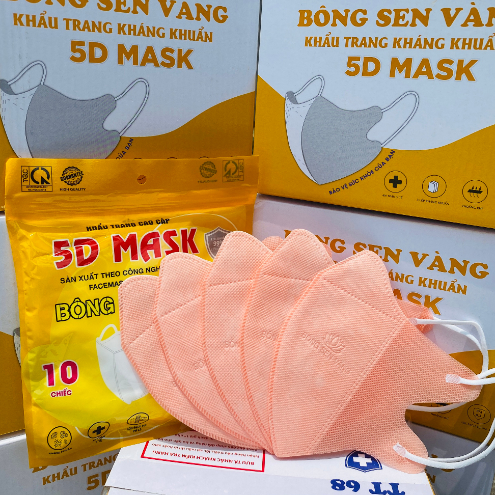 Túi 10c Khẩu trang 5D Bông Sen Vàng