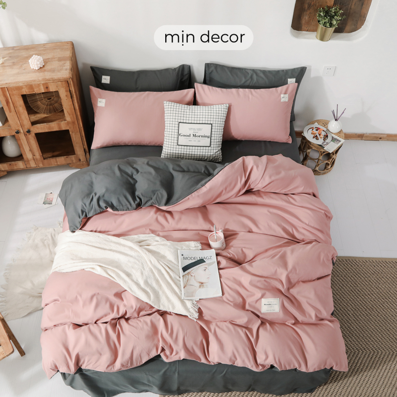 Bộ chăn ga gối cotton tici MỊN DECOR basic mềm mại bo chun miễn phí