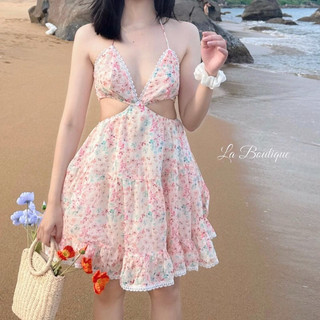 Đầm hoa nhí cut out hở lưng cột dây - khosibohome