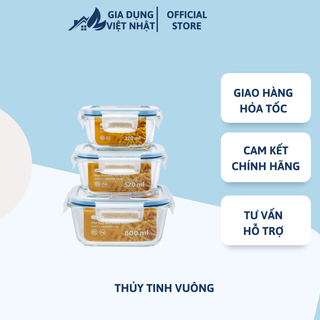 Hộp thủy tinh vuông cao cấp , chịu nhiệt, an toàn lò vi sóng, nắp có lỗ thoát hơi