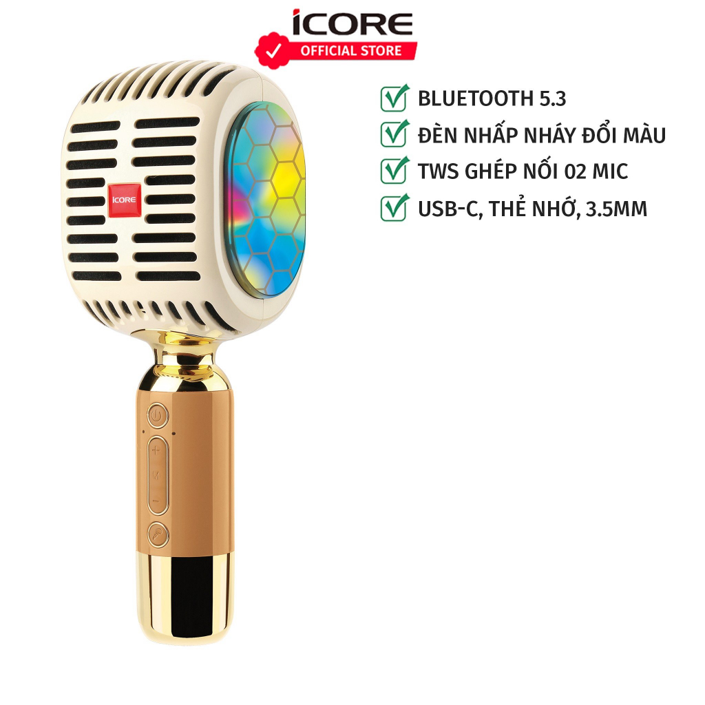 Micro Karaoke kèm loa Bluetooth iCore YM99 - Hàng chính hãng