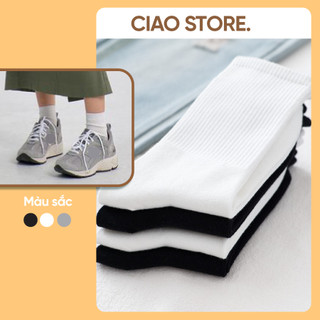 Tất vớ nam nữ unisex cổ cao CIAO VC02 cotton dày dặn co giãn, kiểu basic màu trơn màu trắng đen xám Freesize