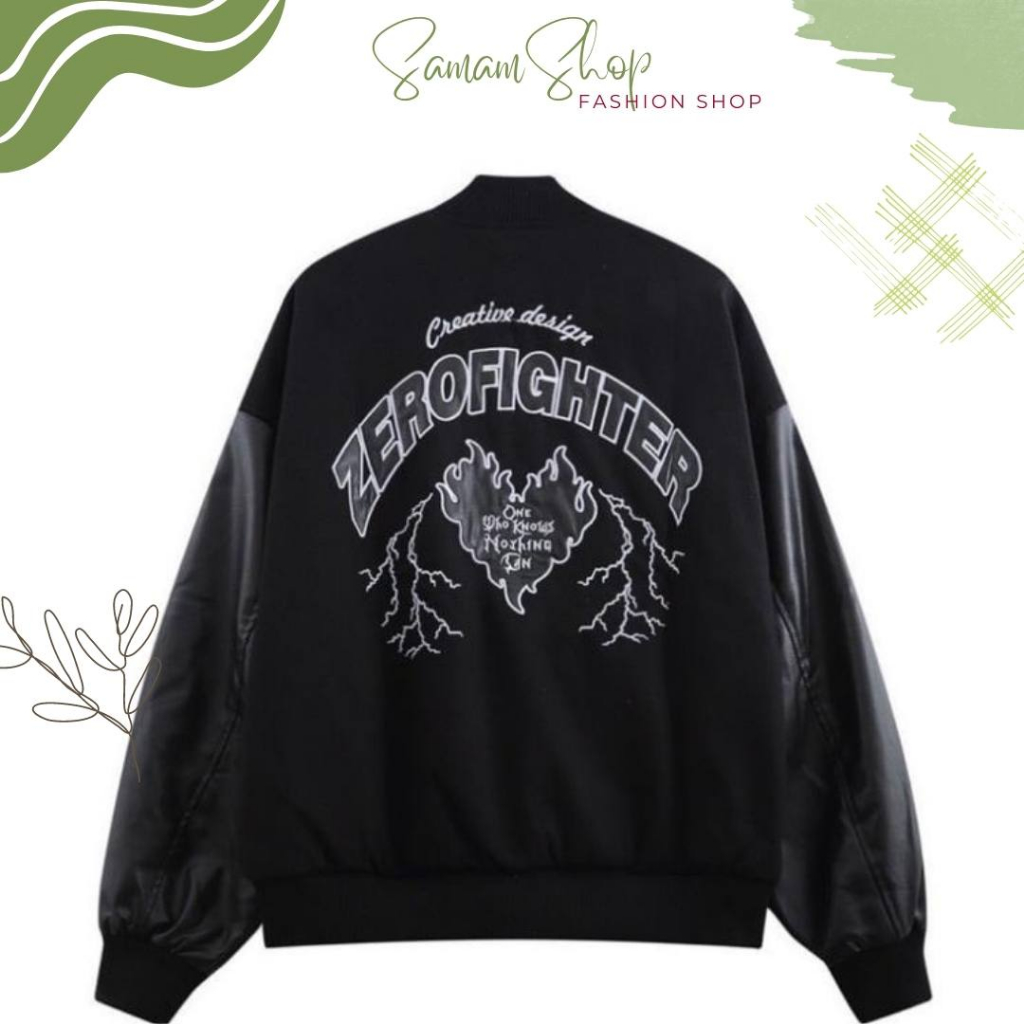 Áo khoác Bomber FORGET nam nữ tay da chất liệu nỉ ép cao cấp, áo khoác phối tay da unisex nam nữ KK2