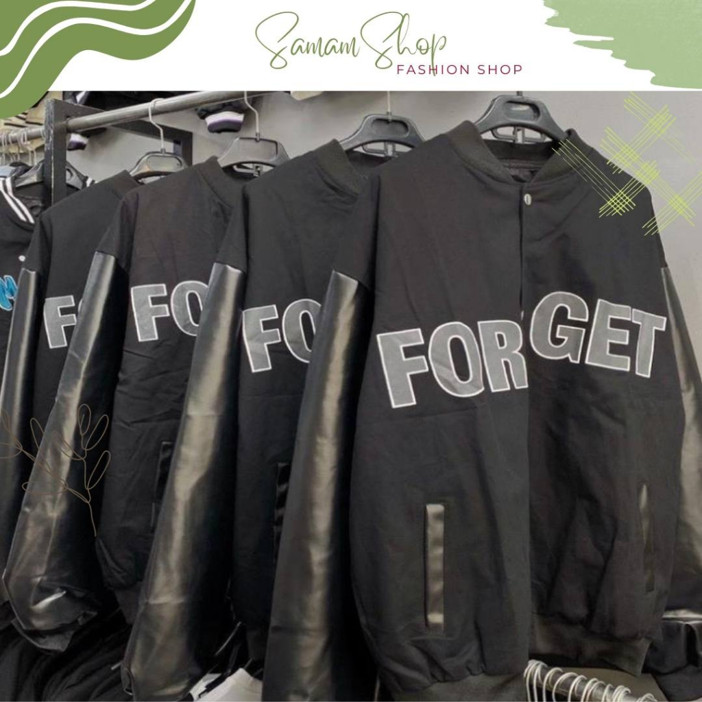 Áo khoác Bomber FORGET nam nữ tay da chất liệu nỉ ép cao cấp, áo khoác phối tay da unisex nam nữ KK2