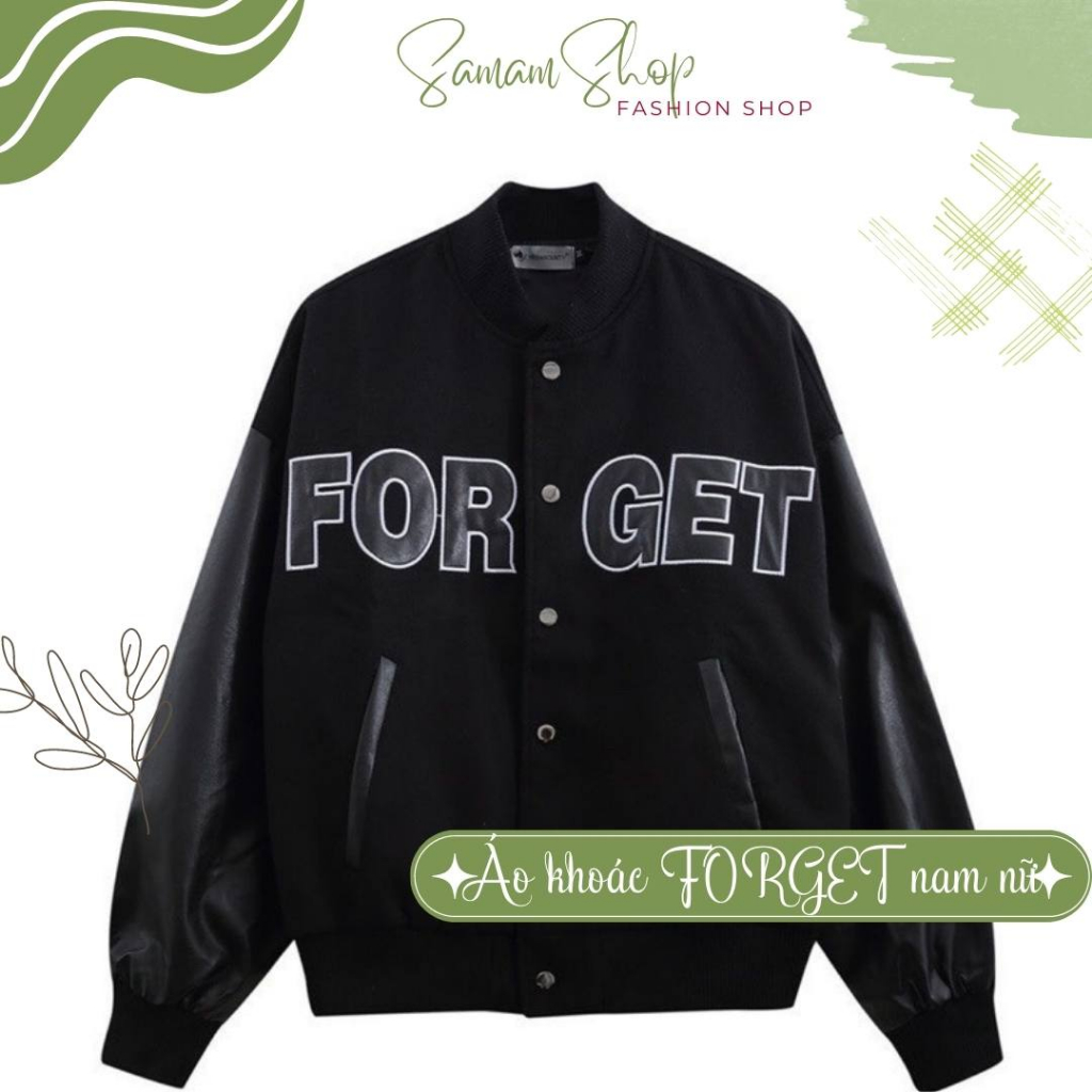 Áo khoác Bomber FORGET nam nữ tay da chất liệu nỉ ép cao cấp, áo khoác phối tay da unisex nam nữ KK2