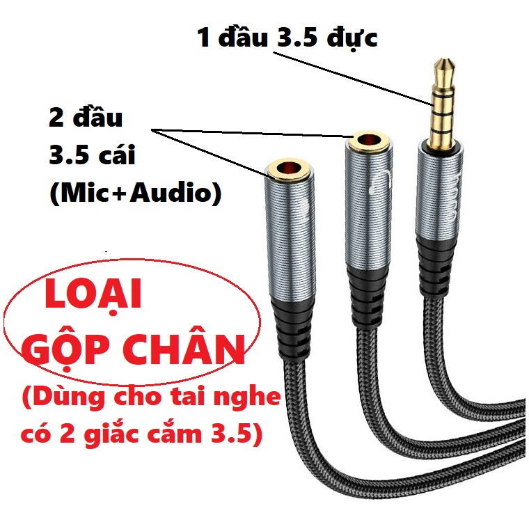 Cáp gộp 2 chân tai nghe chia chân tai nghe 3.5mm Mic + audio hoco UPA21 2in1