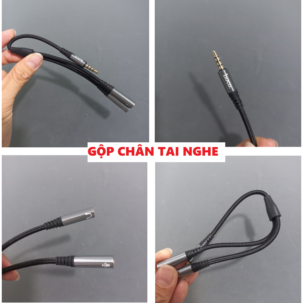 Cáp gộp 2 chân tai nghe chia chân tai nghe 3.5mm Mic + audio hoco UPA21 2in1