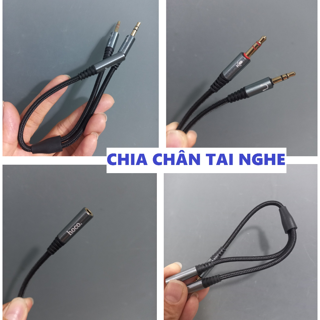 Cáp gộp 2 chân tai nghe chia chân tai nghe 3.5mm Mic + audio hoco UPA21 2in1
