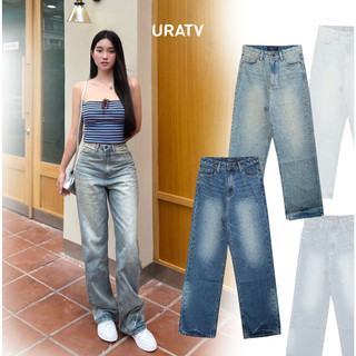 Quần jeans nữ suông trơn dài basic ống wax vẩy Hot trend URATV