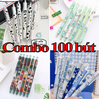 Combo 100 bút mực gel đen phim hoạt hình dễ thương hàn quốc, combo 100 bút gel cute