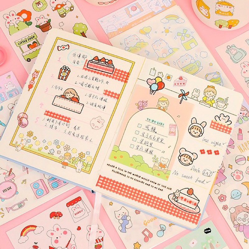Set 4 tấm Sticker hình dán cute hình cô gái dễ thương nhiều màu sắc
