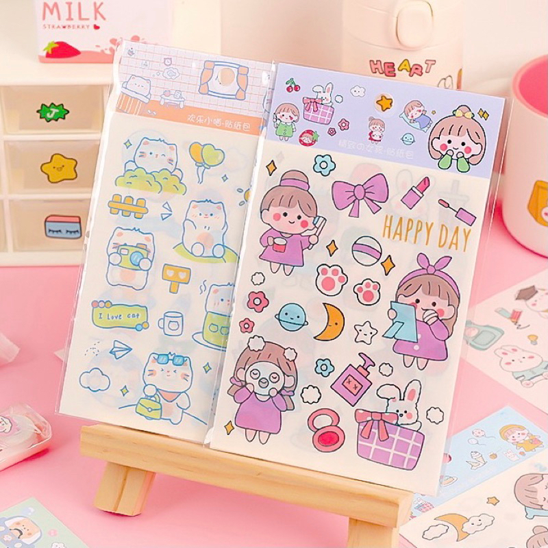 Set 4 tấm Sticker hình dán cute hình cô gái dễ thương nhiều màu sắc