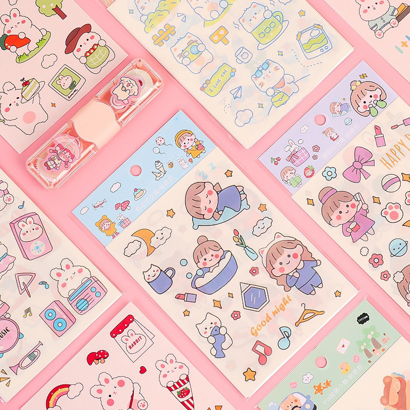 Set 4 tấm Sticker hình dán cute hình cô gái dễ thương nhiều màu sắc