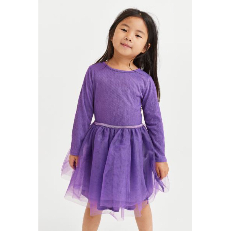 Váy công chúa dài tay cho bé gái màu tím xinh xắn săn sale UK sz 1.5-2y