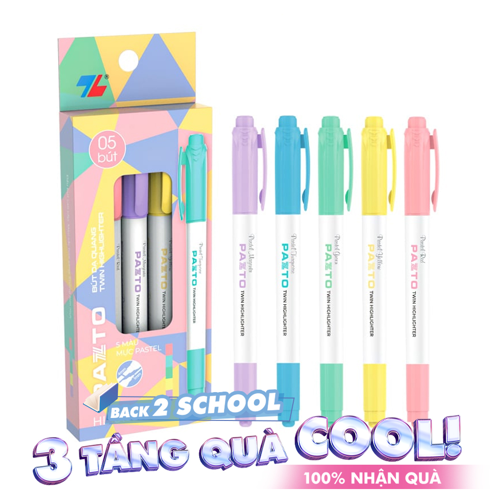 Bút dạ quang màu Pastel Thiên Long Pazto rửa được - Không để lại vết khi Photocopy - HL-016