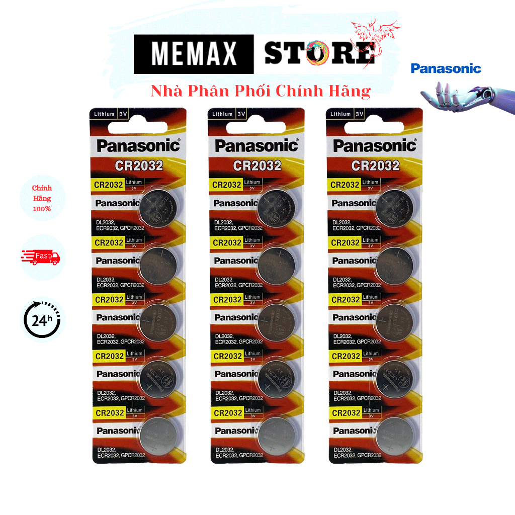 Vỉ 5 viên CR2032 Panasonic 3V. Pin nút áo Lithium Made in Indonesia, Dùng Cho Remote, Đồng Hồ, Đèn Pin