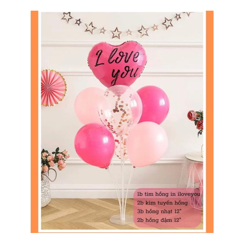 Bóng hình trái tim I Love You, happy birthday đen-hồng,bóng trái tim Black Pink trang trí sinh nhật