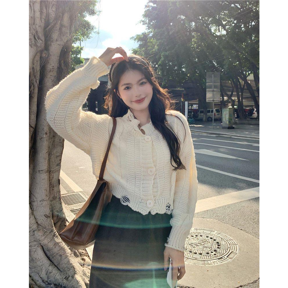 Áo khoác len Forly dáng croptop phối viền xẻ FG191