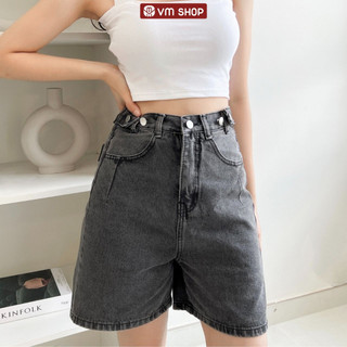 Quần jean nữ short ngố VM Shop, quần bò form lửng xanh, đen, xám phối cạp kiểu nút 7068 - LJU00009