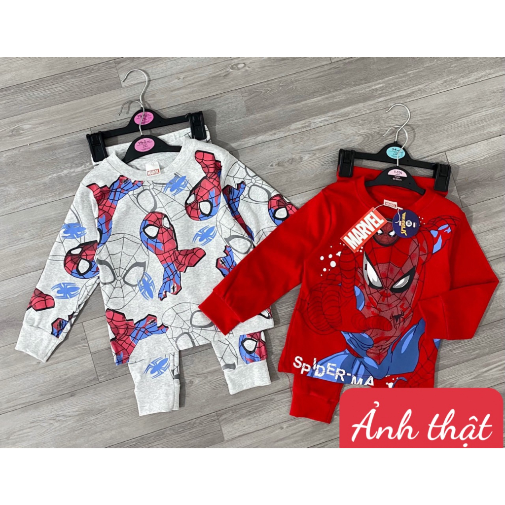 Combo 2 Bộ Đồ Nhện Đỏ, Xám Siêu Nhân Dài Tay Chất Cotton Siêu Xịn Cho Bé Trai
