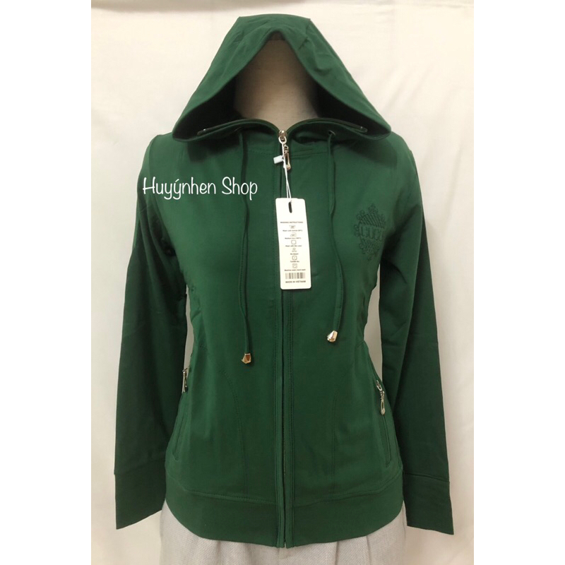 Áo Khoác Nữ Thun Cotton Lạnh Thêu Logo, Chất Vừa , Mềm , Mịn, Mát , Túi Dây Kéo. Bigsize Đến 75Kg . Huynhsen Shop