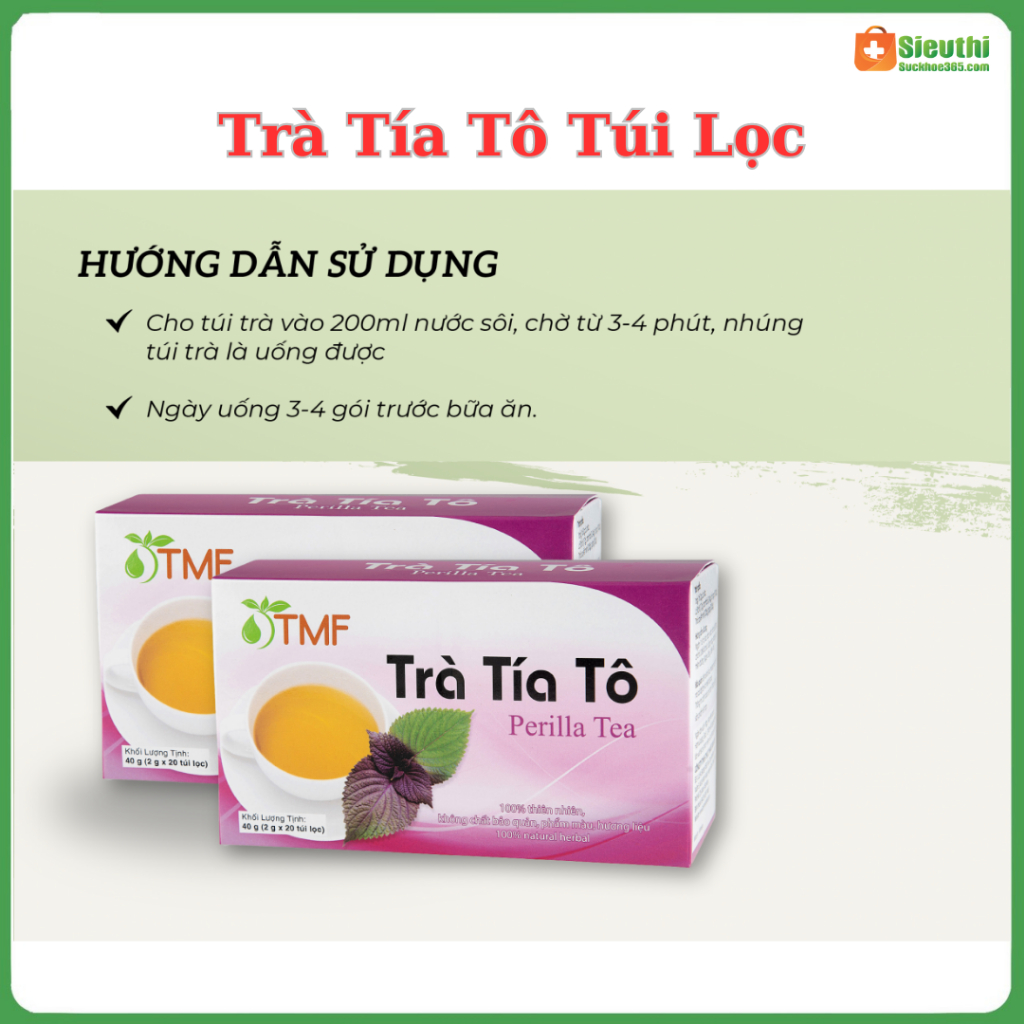 Trà Tía Tô hộp 20 túi lọc Giúp giải cảm, giảm ho, làm đẹp da, nám, tàn nhang Siêu Thị Sức Khoẻ 365