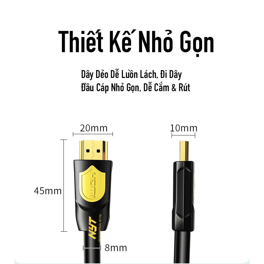 Dây HDMI 2.0 4K@60Hz Tròn Dẻo Dài 0.5M -10M Cao Cấp NYT HAN101 - BH 12T Đổi Mới