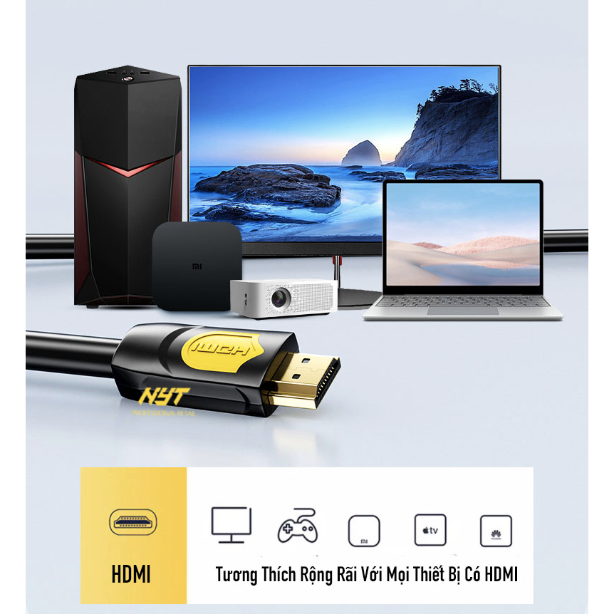 Dây HDMI 2.0 4K@60Hz Tròn Dẻo Dài 0.5M -10M Cao Cấp NYT HAN101 - BH 12T Đổi Mới