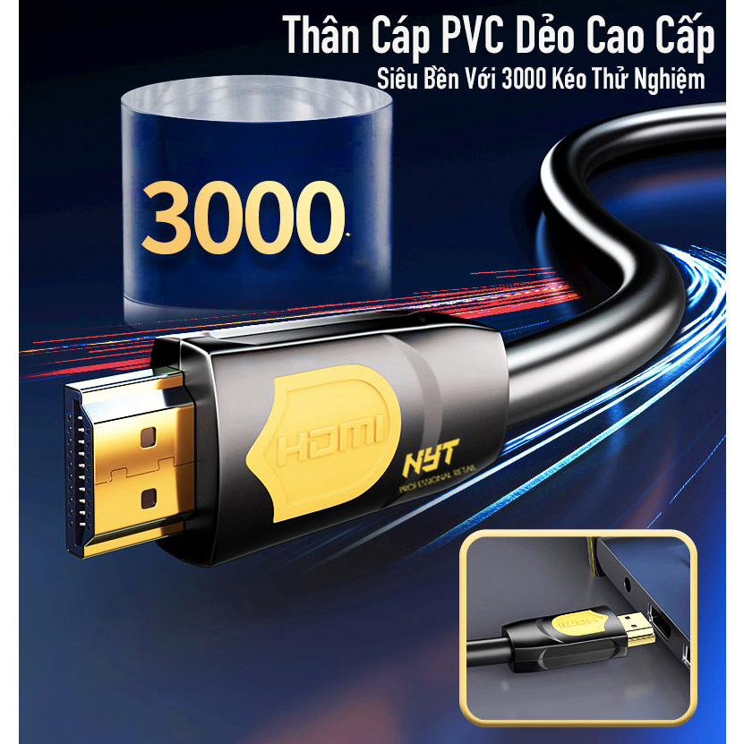 Dây HDMI 2.0 4K@60Hz Tròn Dẻo Dài 0.5M -10M Cao Cấp NYT HAN101 - BH 12T Đổi Mới