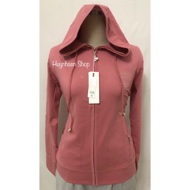 Áo Khoác Nữ Thun Cotton Lạnh Thêu Logo, Chất Vừa , Mềm , Mịn, Mát , Túi Dây Kéo. Bigsize Đến 75Kg . Huynhsen Shop