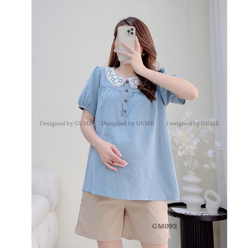 Áo bầu GUME Áo bầu xinh dáng babydoll công sở kẻ caro mặc mùa hè GM088 chất cotton thô thấm mồ hôi cực mát nhiều màu