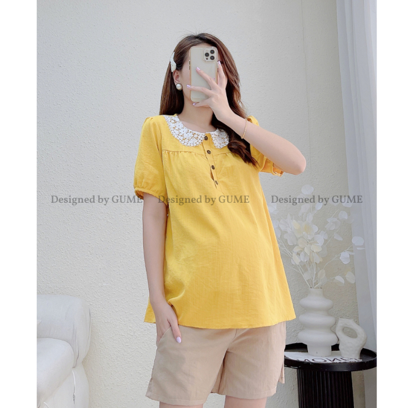 Áo bầu GUME Áo bầu xinh dáng babydoll công sở kẻ caro mặc mùa hè GM088 chất cotton thô thấm mồ hôi cực mát nhiều màu