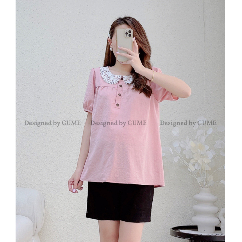 Áo bầu GUME Áo bầu xinh dáng babydoll công sở kẻ caro mặc mùa hè GM088 chất cotton thô thấm mồ hôi cực mát nhiều màu