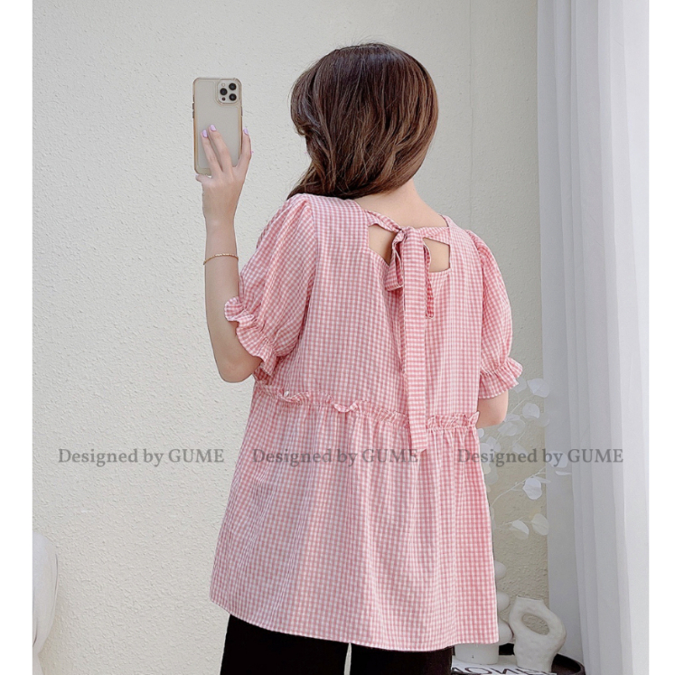 Áo bầu GUME Áo bầu xinh dáng babydoll công sở kẻ caro mặc mùa hè GM088 chất cotton thô thấm mồ hôi cực mát nhiều màu