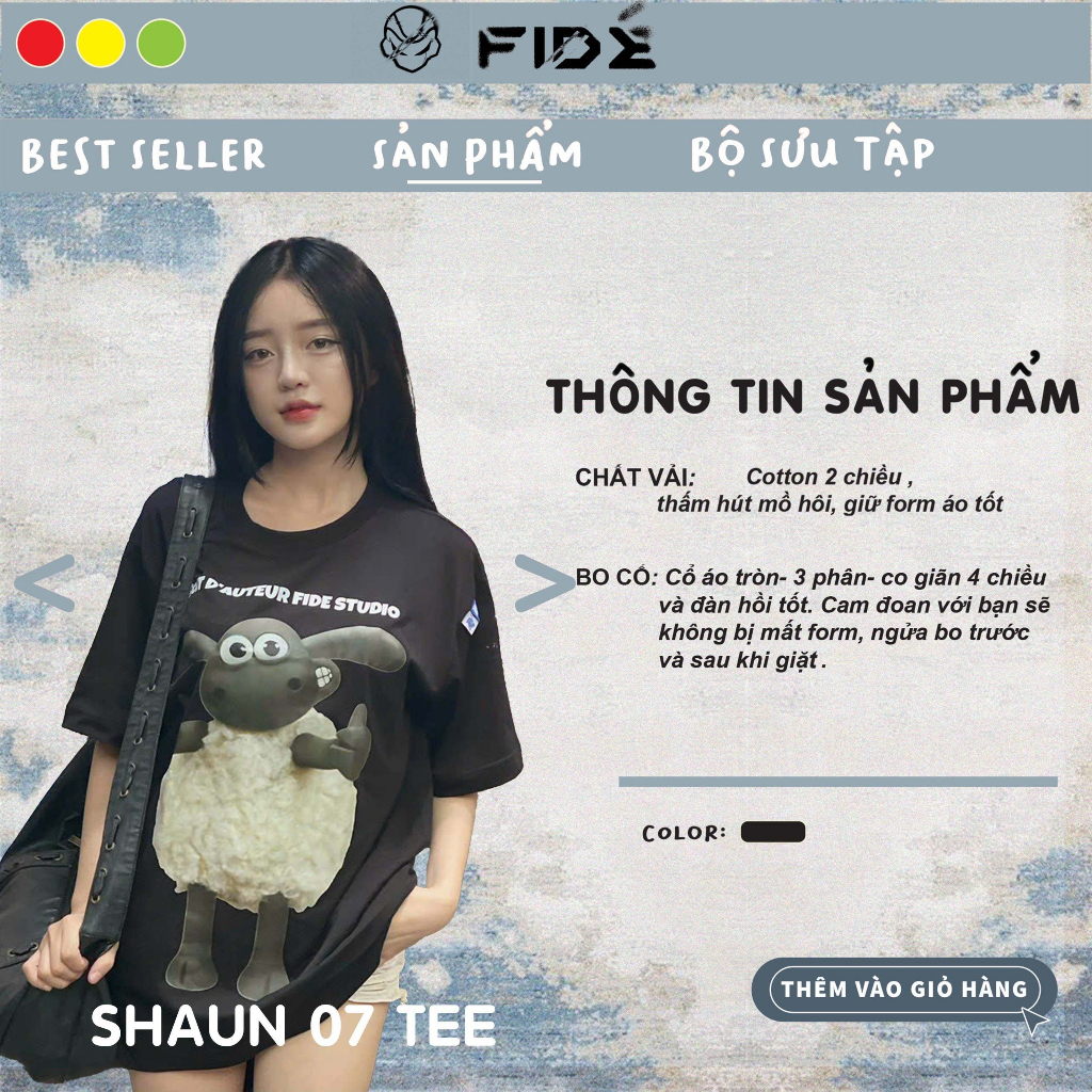 Áo thun FIDE Cừu Shaun phông trơn nam nữ cổ tròn unisex SHAUN 07