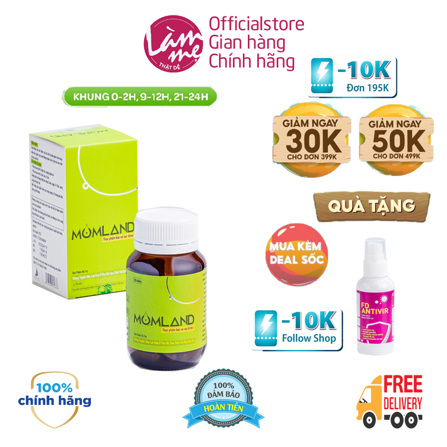 Viên lợi sữa Momland bào chế từ cốm lợi sữa thiên nhiên giúp tăng tiết sữa, kích sữa sau 3-5 ngày