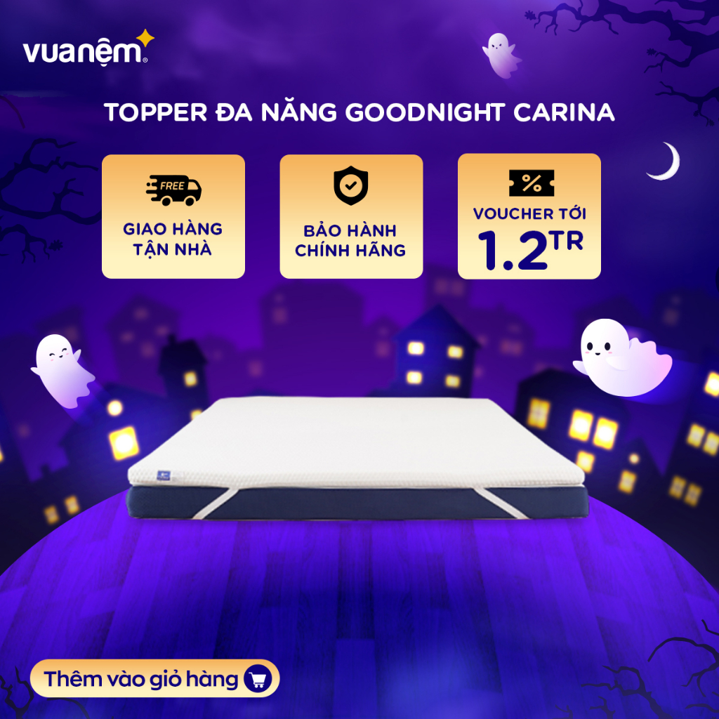 Nệm topper memory foam cao cấp Goodnight Carina mát bọc vải tản nhiệt 3 inch Ultra
