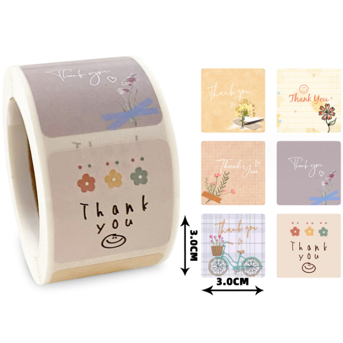 Set cuộn 100-500 tem dán niêm phong, tem cảm ơn thank you phong cách vintage