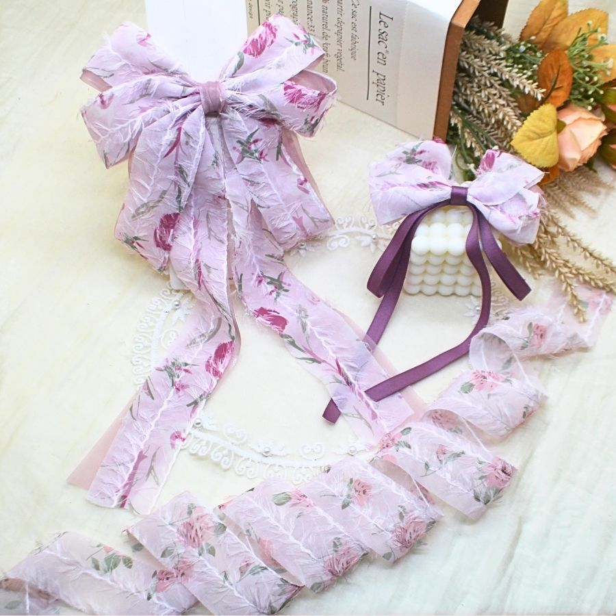 Ruy băng hoa tua rua 4cm dùng là nơ kẹp tóc, trang trí...