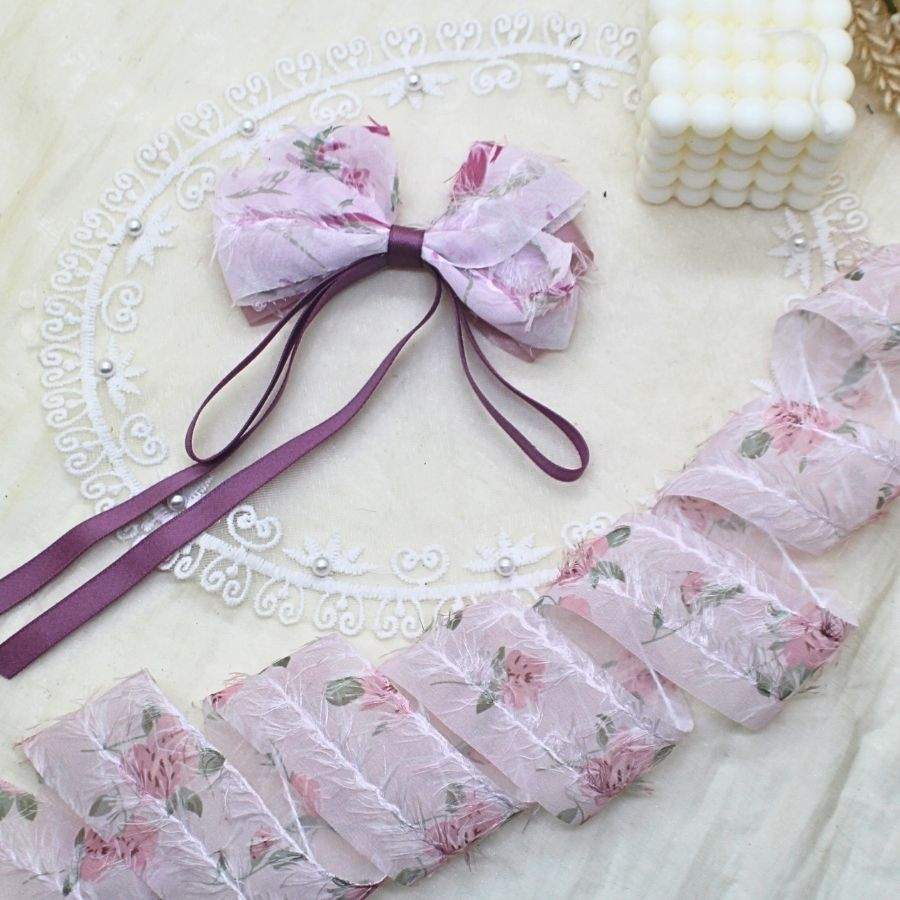 Ruy băng hoa tua rua 4cm dùng là nơ kẹp tóc, trang trí...