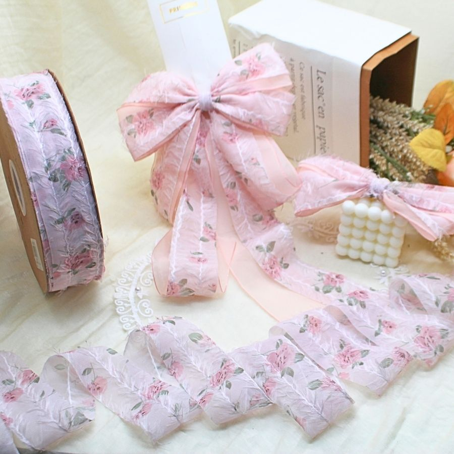 Ruy băng hoa tua rua 4cm dùng là nơ kẹp tóc, trang trí...