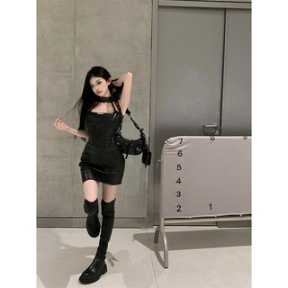 [HÀNG CÓ SẴN] Đầm da đai cổ yếm sexy