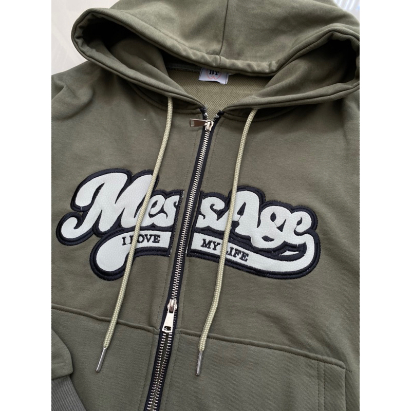 Áo khoác hoodie boxy khoá zip Message