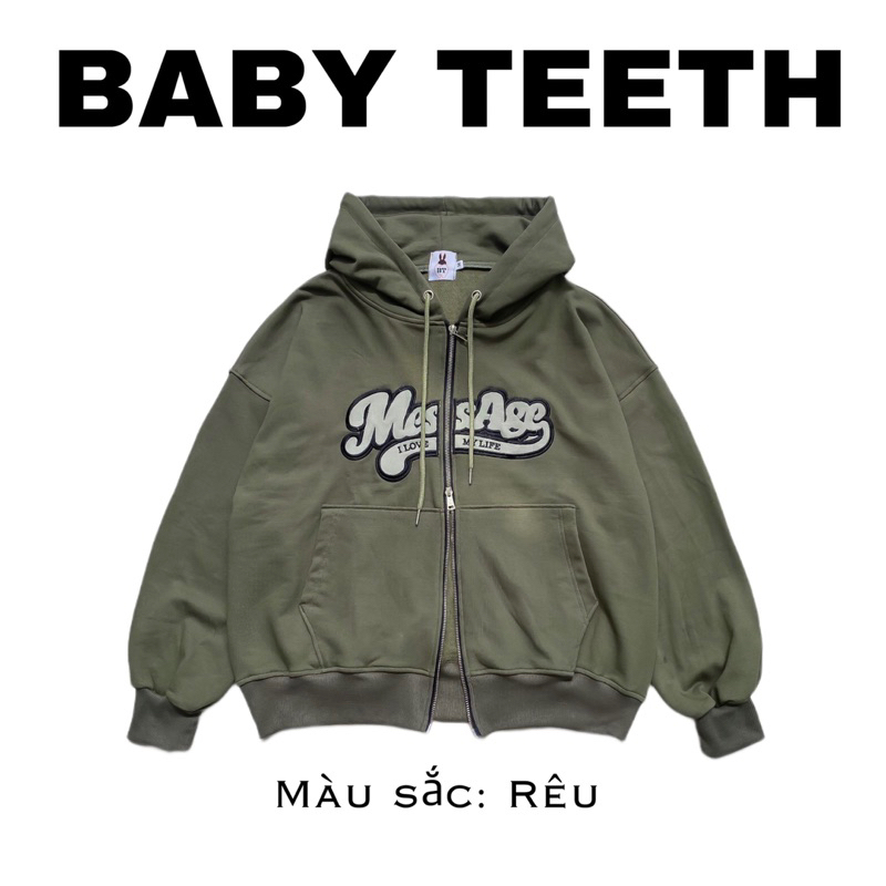 Áo khoác hoodie boxy khoá zip Message