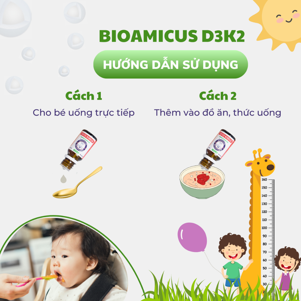 BioAmicus Vitamin D3K2 MK7 Tinh Khiết Tăng Chiều Cao, Miễn Dịch Khỏe Mạnh, Bé Ngủ Ngon 10ml