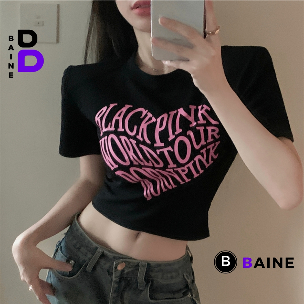 Áo Croptop Ôm Body BORN PINK Đẹp Sexy Nữ, Áo Thun Chất Borip Kiểu In Họa Tiết Thời Trang Hàn Quốc BAINE