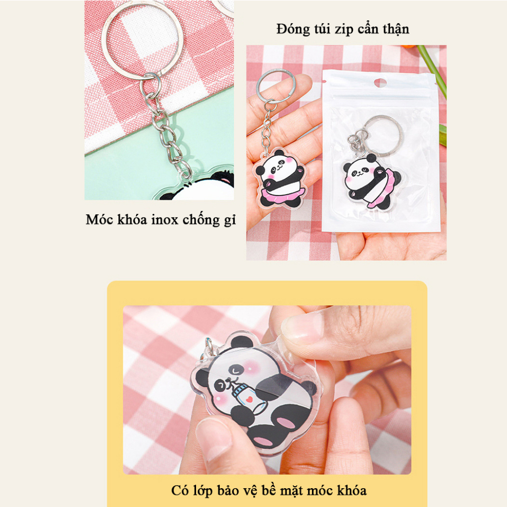 Móc khóa mini hình gấu trúc Panda nhiều hình cute dễ thương, móc gắn chìa khóa hình gấu xinh xắn