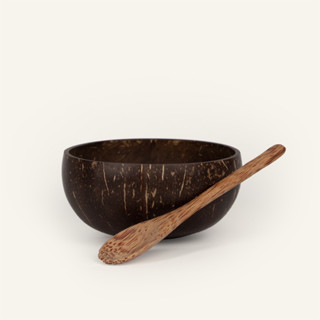 Combo bát gáo dừa + muỗng gỗ dừa cao cấp (size 10-13cm) Quà Tặng